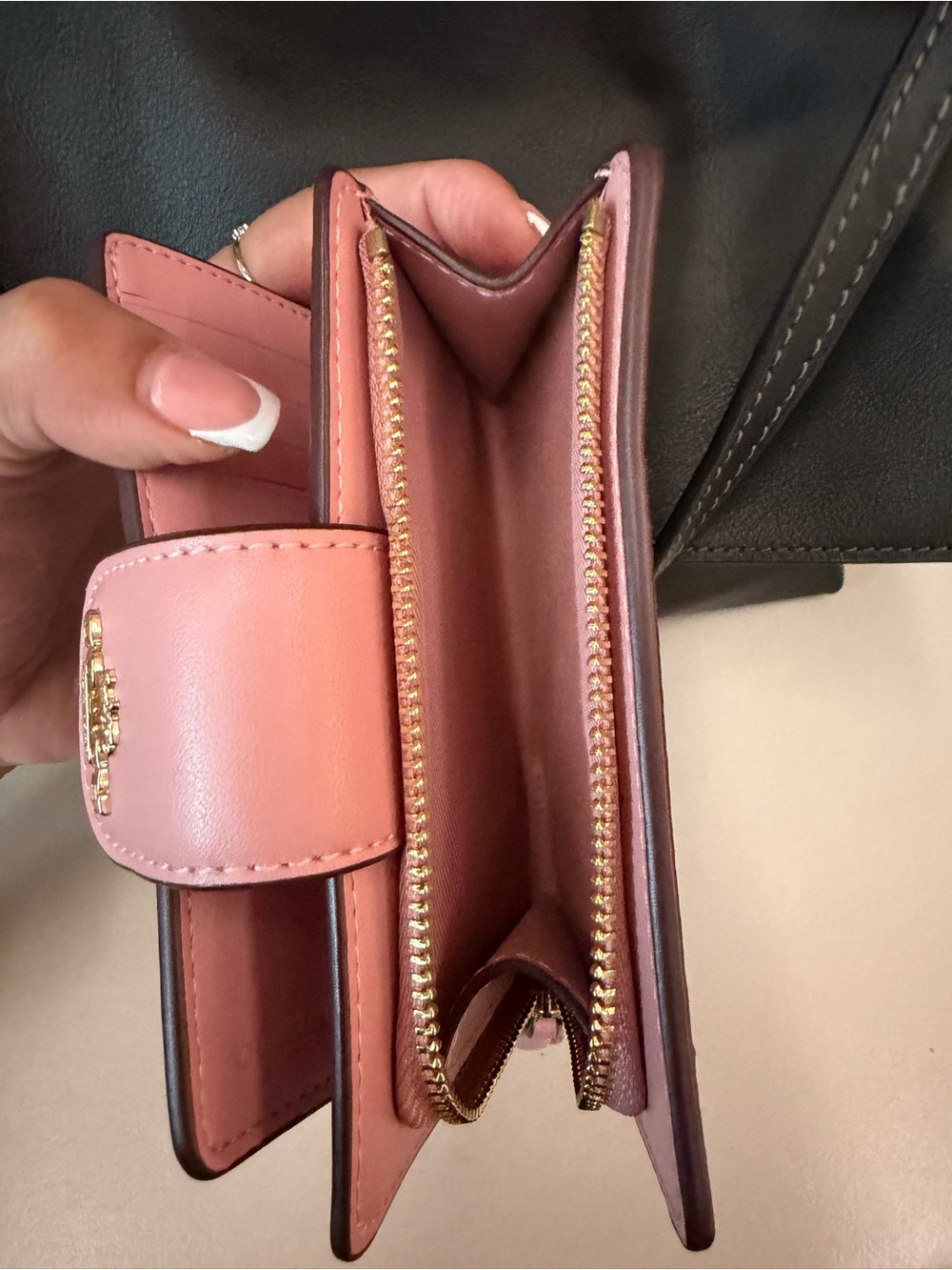 Coach Brown Signature Canvas Wallet with Pink Snap Tab - Picture 6 of 9